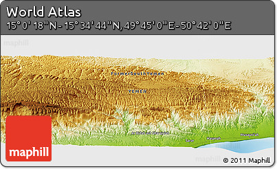 Physical Panoramic Map of the Area around 15° 17' 31" N, 50° 13' 30" E