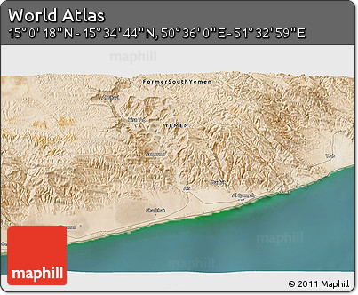 Satellite 3D Map of the Area around 15° 17' 31" N, 51° 4' 30" E