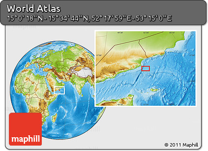 Physical Location Map of the Area around 15° 17' 31" N, 52° 46' 29" E