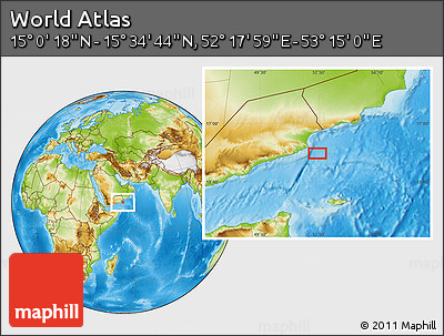 Physical Location Map of the Area around 15° 17' 31" N, 52° 46' 29" E