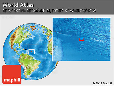 Physical Location Map of the Area around 15° 17' 31" N, 53° 28' 30" W