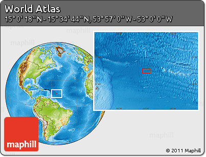 Physical Location Map of the Area around 15° 17' 31" N, 53° 28' 30" W
