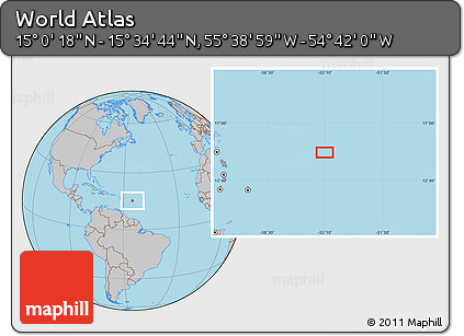 Gray Location Map of the Area around 15° 17' 31" N, 55° 10' 29" W