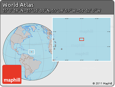 Gray Location Map of the Area around 15° 17' 31" N, 55° 10' 29" W