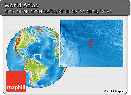 Physical Location Map of the Area around 15° 17' 31" N, 55° 10' 29" W