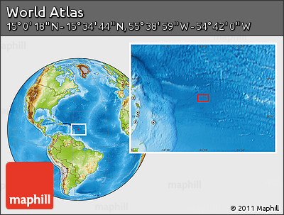 Physical Location Map of the Area around 15° 17' 31" N, 55° 10' 29" W