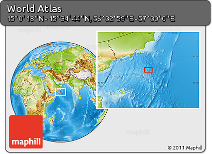 Physical Location Map of the Area around 15° 17' 31" N, 57° 1' 29" E
