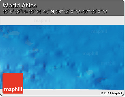 Physical 3D Map of the Area around 15° 17' 31" N, 57° 43' 30" W