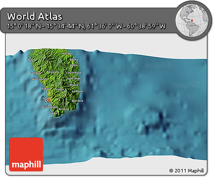 Satellite 3D Map of the Area around 15° 17' 31" N, 61° 7' 30" W