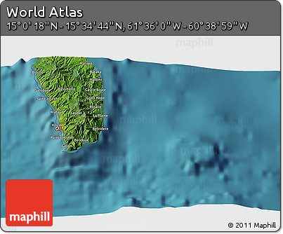 Satellite 3D Map of the Area around 15° 17' 31" N, 61° 7' 30" W