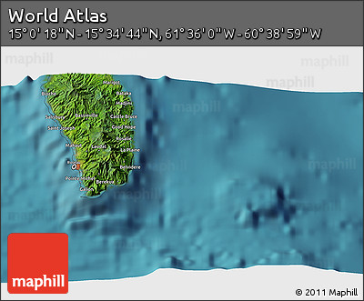 Satellite 3D Map of the Area around 15° 17' 31" N, 61° 7' 30" W