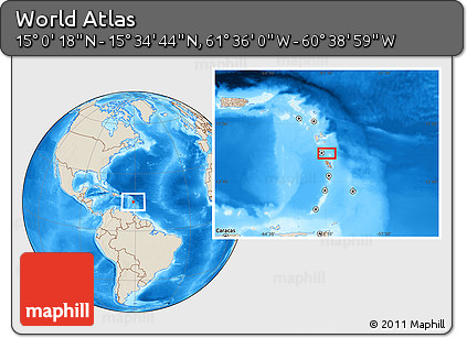 Shaded Relief Location Map of the Area around 15° 17' 31" N, 61° 7' 30" W