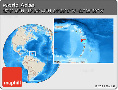Shaded Relief Location Map of the Area around 15° 17' 31" N, 61° 7' 30" W