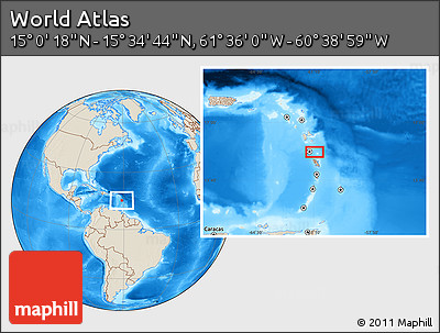 Shaded Relief Location Map of the Area around 15° 17' 31" N, 61° 7' 30" W