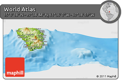 Physical Panoramic Map of the Area around 15° 17' 31" N, 61° 7' 30" W