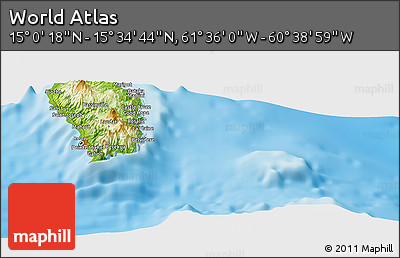Physical Panoramic Map of the Area around 15° 17' 31" N, 61° 7' 30" W