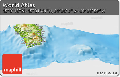 Physical Panoramic Map of the Area around 15° 17' 31" N, 61° 7' 30" W