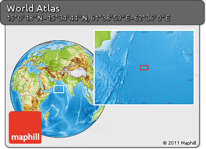Physical Location Map of the Area around 15° 17' 31" N, 62° 7' 30" E