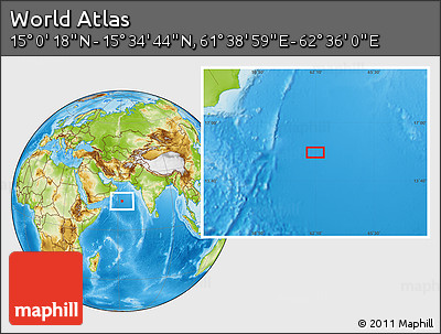 Physical Location Map of the Area around 15° 17' 31" N, 62° 7' 30" E