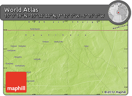 Physical Map of the Area around 15° 17' 31" N, 6° 43' 29" W