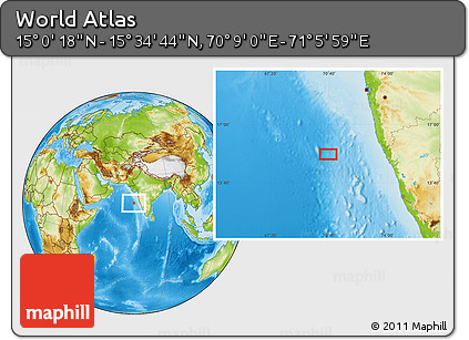 Physical Location Map of the Area around 15° 17' 31" N, 70° 37' 30" E