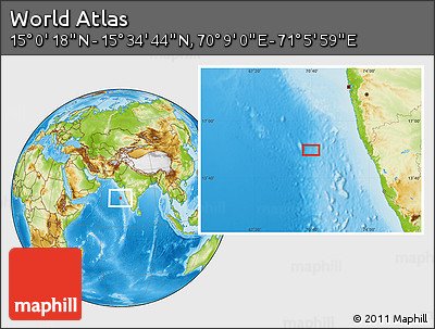 Physical Location Map of the Area around 15° 17' 31" N, 70° 37' 30" E