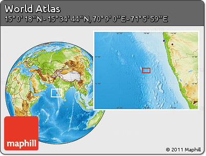Physical Location Map of the Area around 15° 17' 31" N, 70° 37' 30" E