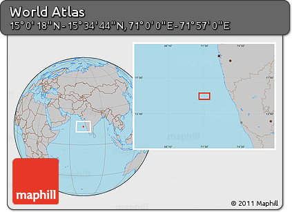 Gray Location Map of the Area around 15° 17' 31" N, 71° 28' 29" E