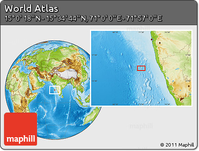 Physical Location Map of the Area around 15° 17' 31" N, 71° 28' 29" E