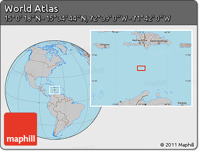 Gray Location Map of the Area around 15° 17' 31" N, 72° 10' 30" W
