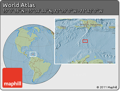 Savanna Style Location Map of the Area around 15° 17' 31" N, 72° 10' 30" W, hill shading