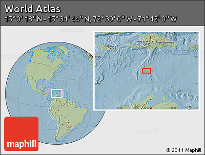 Savanna Style Location Map of the Area around 15° 17' 31" N, 72° 10' 30" W, hill shading