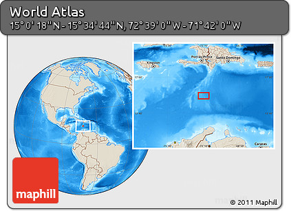 Shaded Relief Location Map of the Area around 15° 17' 31" N, 72° 10' 30" W