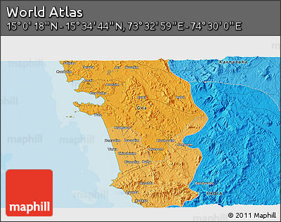 Political 3D Map of the Area around 15° 17' 31" N, 74° 1' 30" E