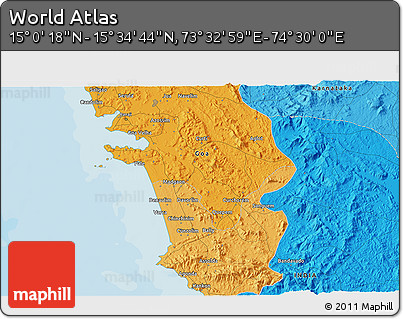 Political 3D Map of the Area around 15° 17' 31" N, 74° 1' 30" E
