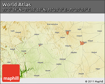 Physical 3D Map of the Area around 15° 17' 31" N, 74° 52' 30" E