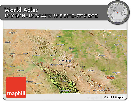 Satellite 3D Map of the Area around 15° 17' 31" N, 76° 34' 29" E