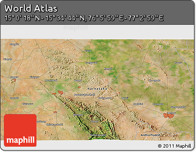Satellite 3D Map of the Area around 15° 17' 31" N, 76° 34' 29" E