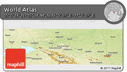 Physical Panoramic Map of the Area around 15° 17' 31" N, 76° 34' 29" E