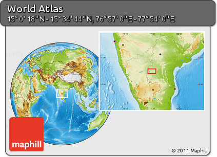 Physical Location Map of the Area around 15° 17' 31" N, 77° 25' 30" E