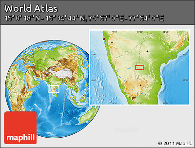 Physical Location Map of the Area around 15° 17' 31" N, 77° 25' 30" E