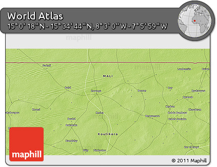 Physical 3D Map of the Area around 15° 17' 31" N, 7° 34' 30" W