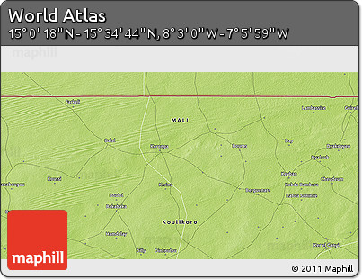 Physical 3D Map of the Area around 15° 17' 31" N, 7° 34' 30" W
