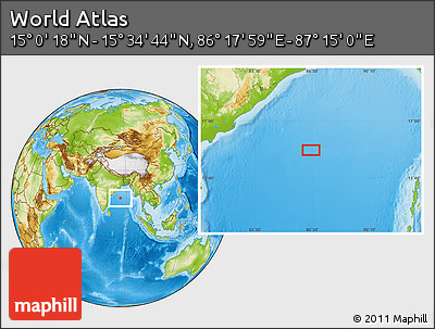 Physical Location Map of the Area around 15° 17' 31" N, 86° 46' 30" E