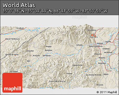 Shaded Relief 3D Map of the Area around 15° 17' 31" N, 88° 19' 29" W