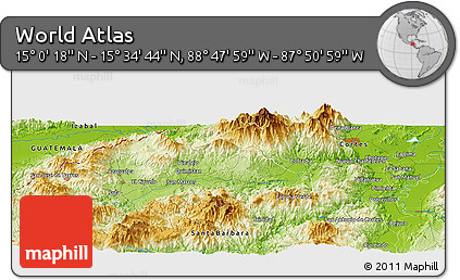 Physical Panoramic Map of the Area around 15° 17' 31" N, 88° 19' 29" W