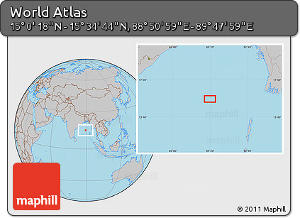 Gray Location Map of the Area around 15° 17' 31" N, 89° 19' 29" E