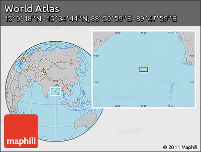 Gray Location Map of the Area around 15° 17' 31" N, 89° 19' 29" E