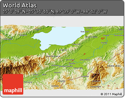 Physical 3D Map of the Area around 15° 17' 31" N, 89° 10' 30" W