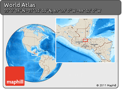 Shaded Relief Location Map of the Area around 15° 17' 31" N, 89° 10' 30" W